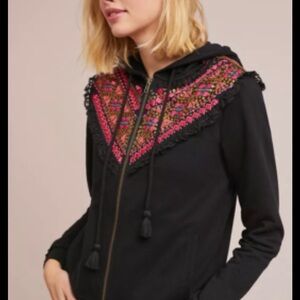 Anthropologie Embroidered Black Hoodie for Women